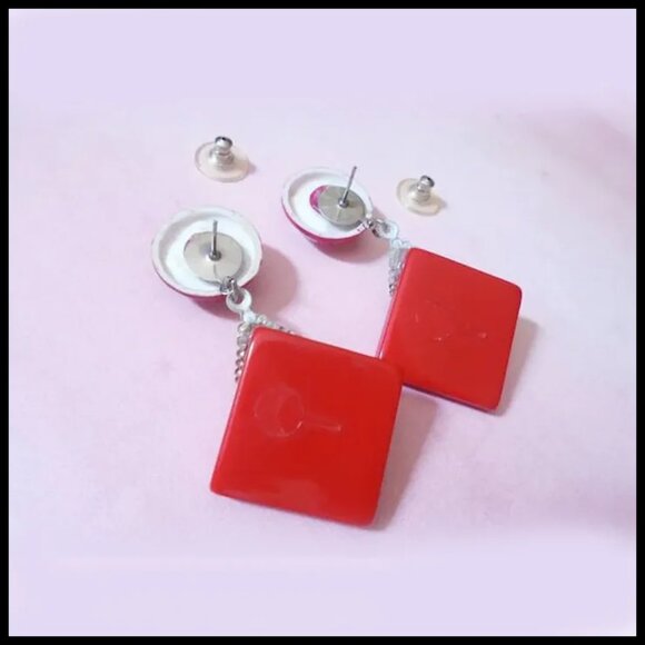Dangle Earrings Red White Earring Set One of a Kind Recycled Vintage - Picture 4 of 6